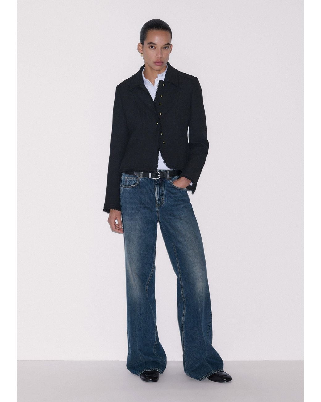 ME+EM Blue Textured Peplum Jacket