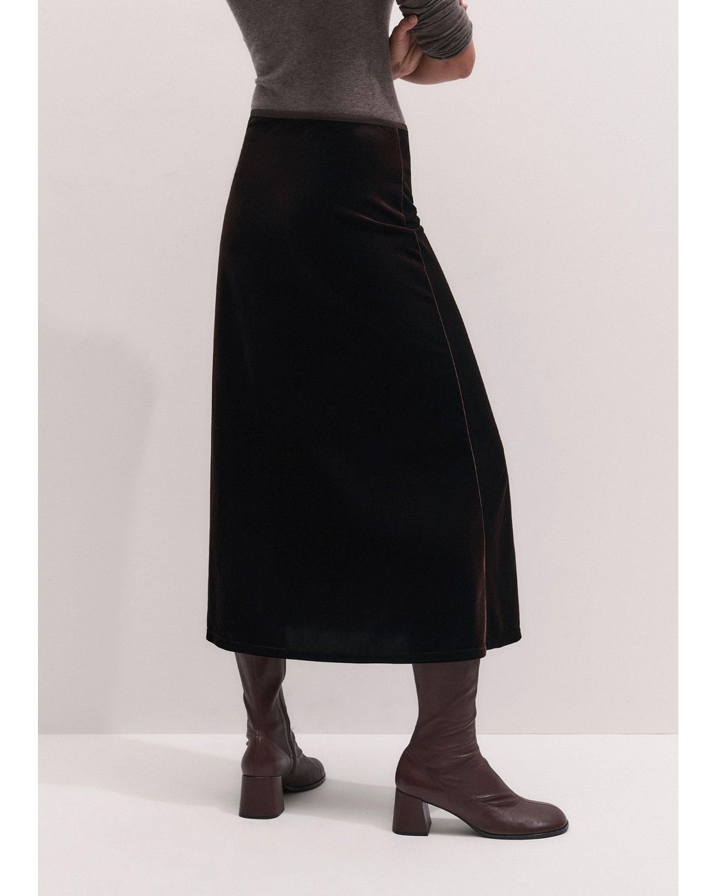 ME+EM Black Fluid Velour Midi Skirt