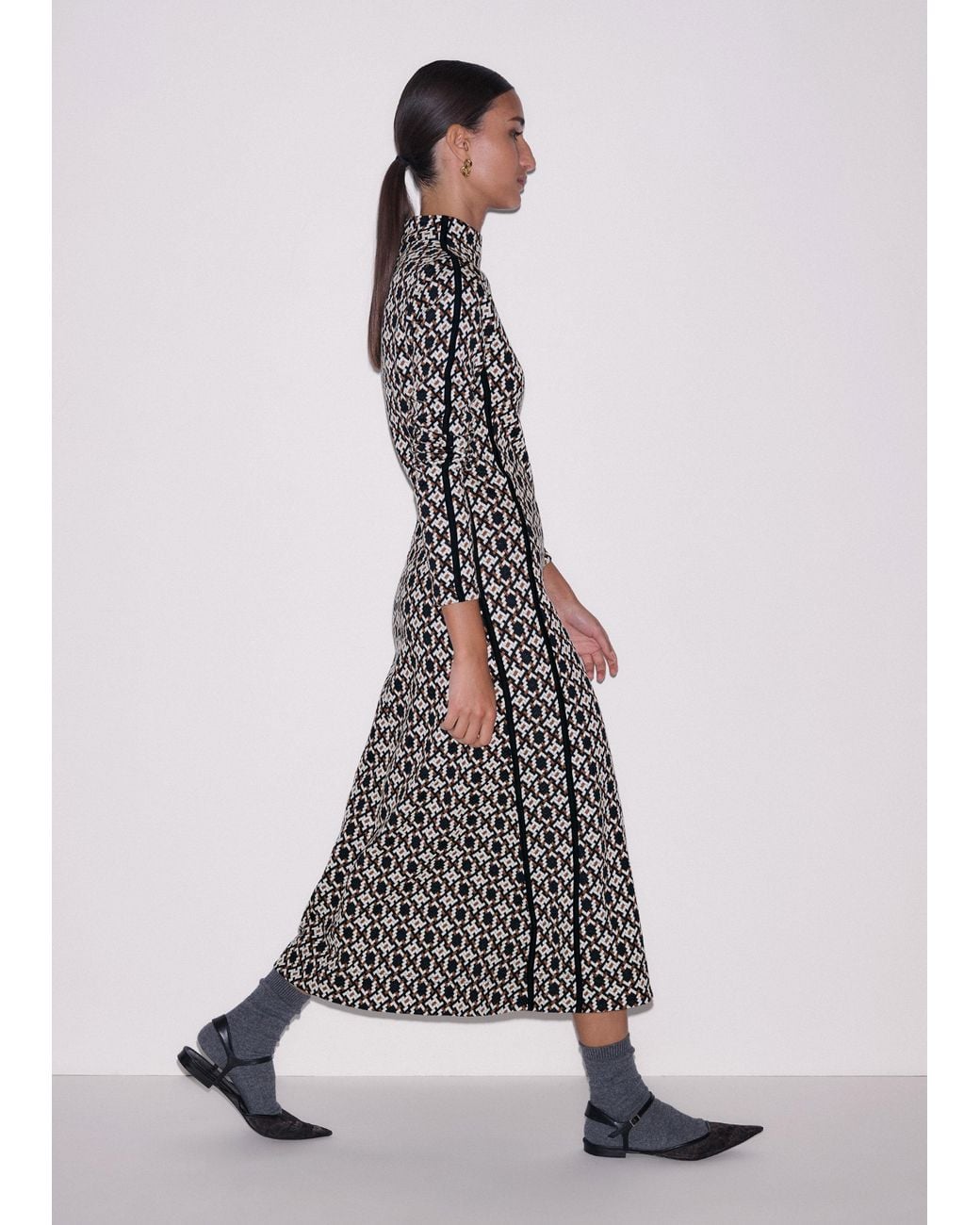 ME+EM Blue Graphic Jacquard Fit And Flare Midi Dress