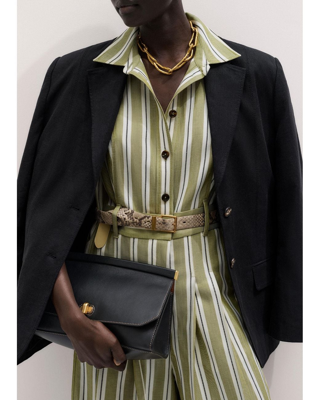 ME+EM Green Stripe Wide Leg Cropped Jumpsuit-Multi