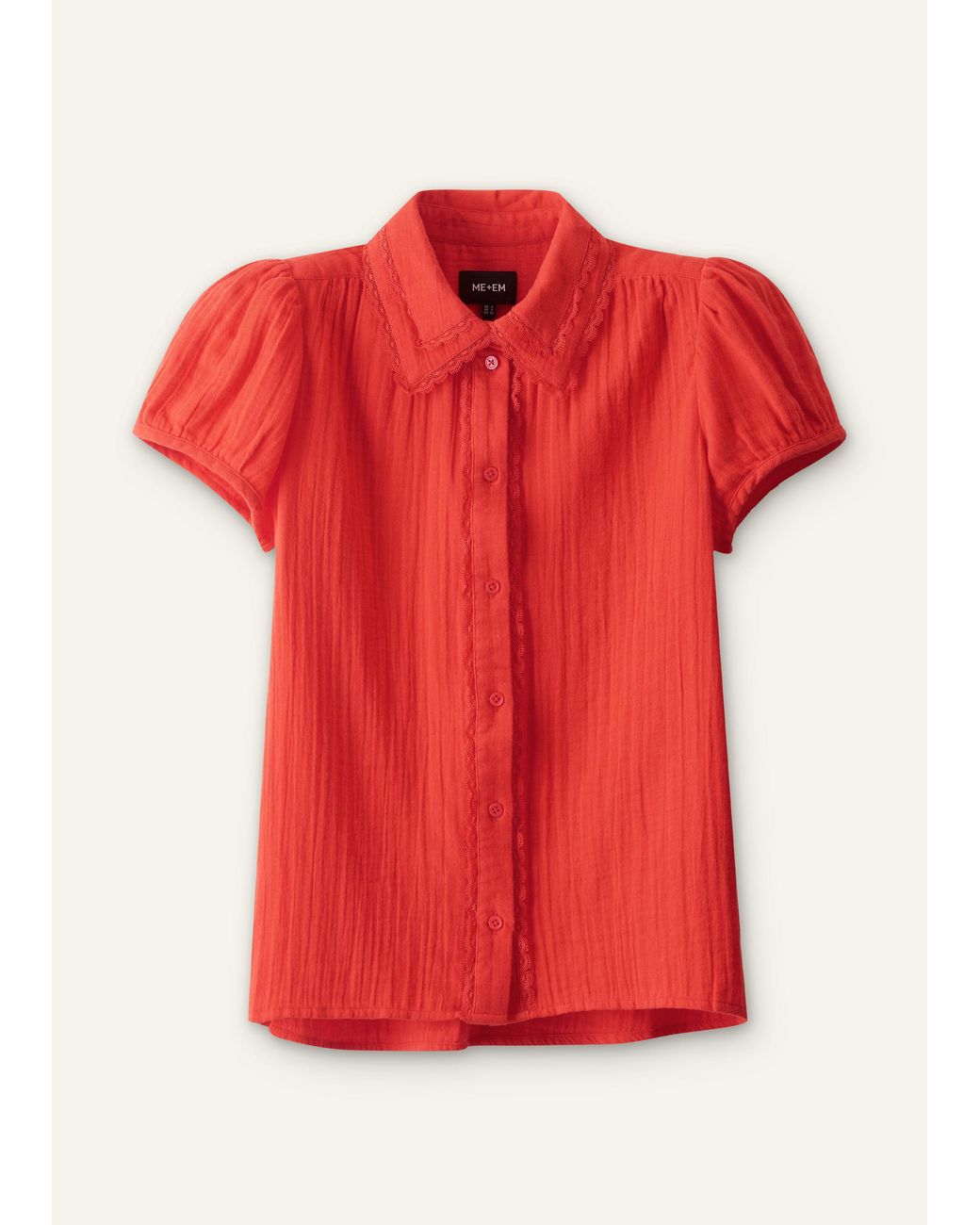 ME+EM Red Cheesecloth Cap-Sleeve Blouse