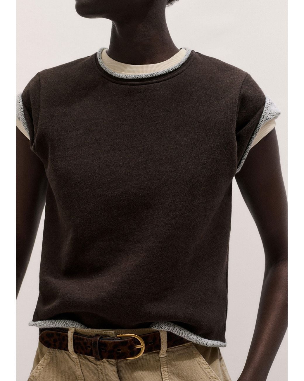 ME+EM Black Baby Tee Lightweight Sweatshirt Warm Chocolate Melange