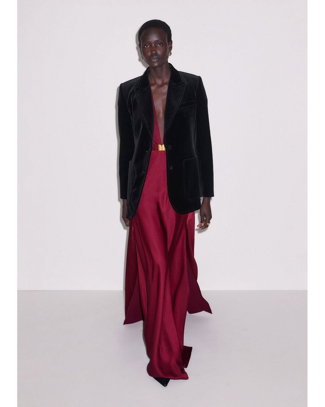 ME+EM Purple Satin Draped Evening Full Length Dress + Modesty Panel