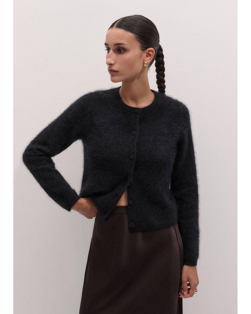 ME+EM Gray Brushed Cashmere Straight Knit Cardigan