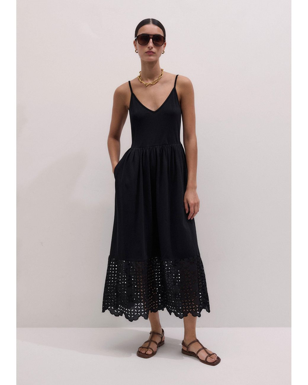 ME+EM Black Broderie Anglaise Maxi Dress + Top