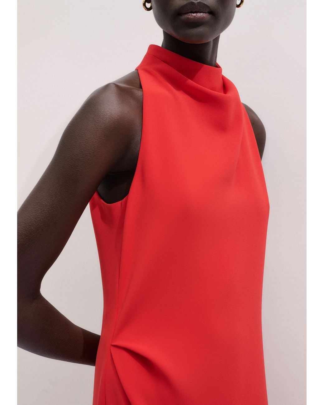 ME+EM Red Draped Neckline Straight Full Length Dress