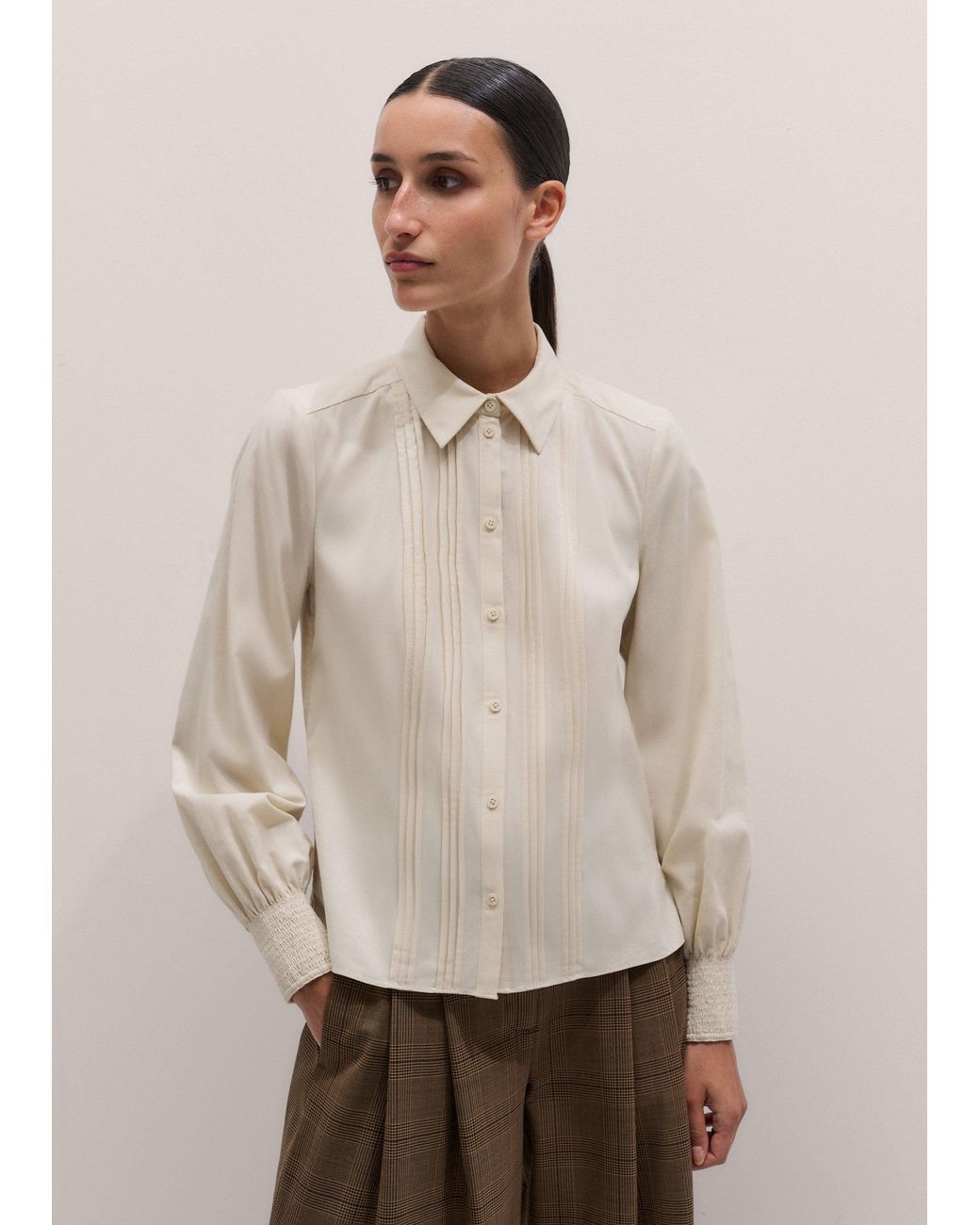 ME+EM Natural Micro Cord Slim Fitting Blouse
