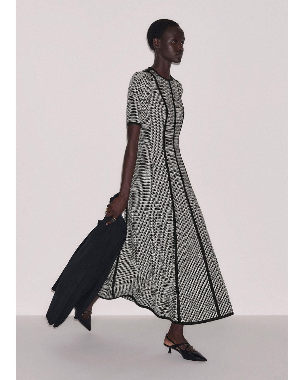 ME+EM Gray Panelled Fit And Flare Maxi Dress-Light Cream