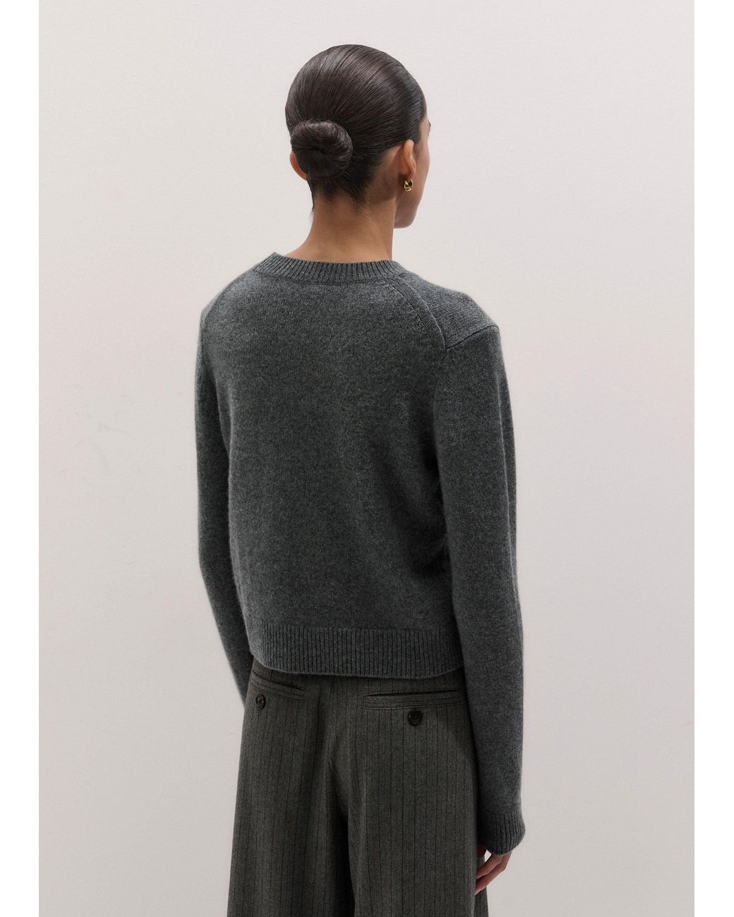 ME+EM Blue Cashmere Crew Neck Crop Jumper Mid Melange
