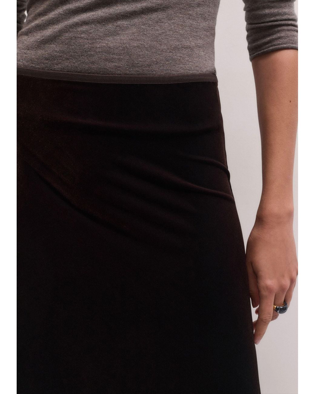 ME+EM Black Fluid Velour Midi Skirt