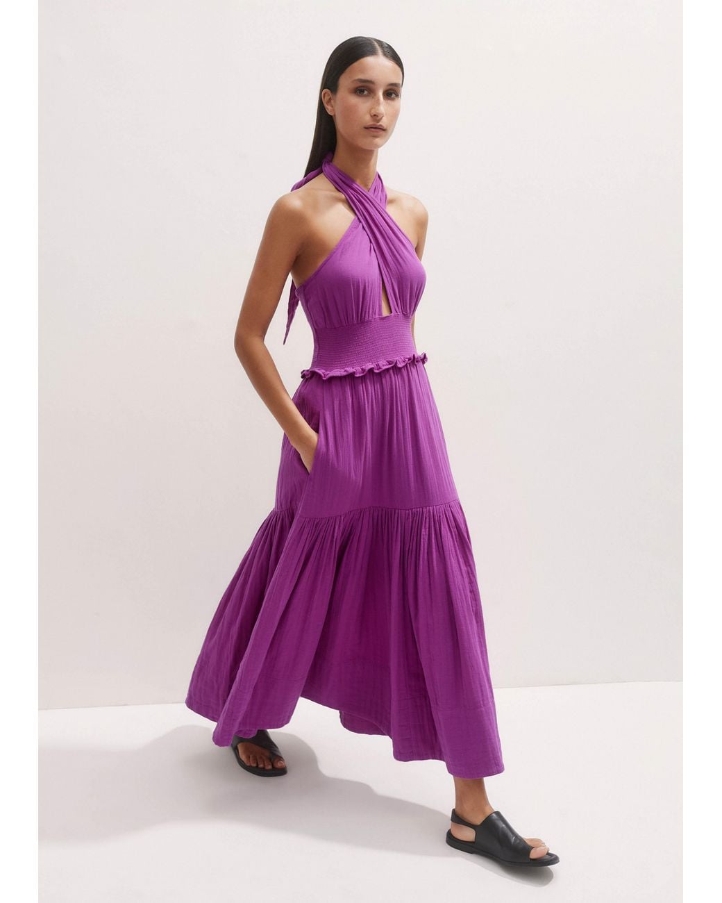 ME+EM Pink Cheesecloth Halterneck Maxi Dress