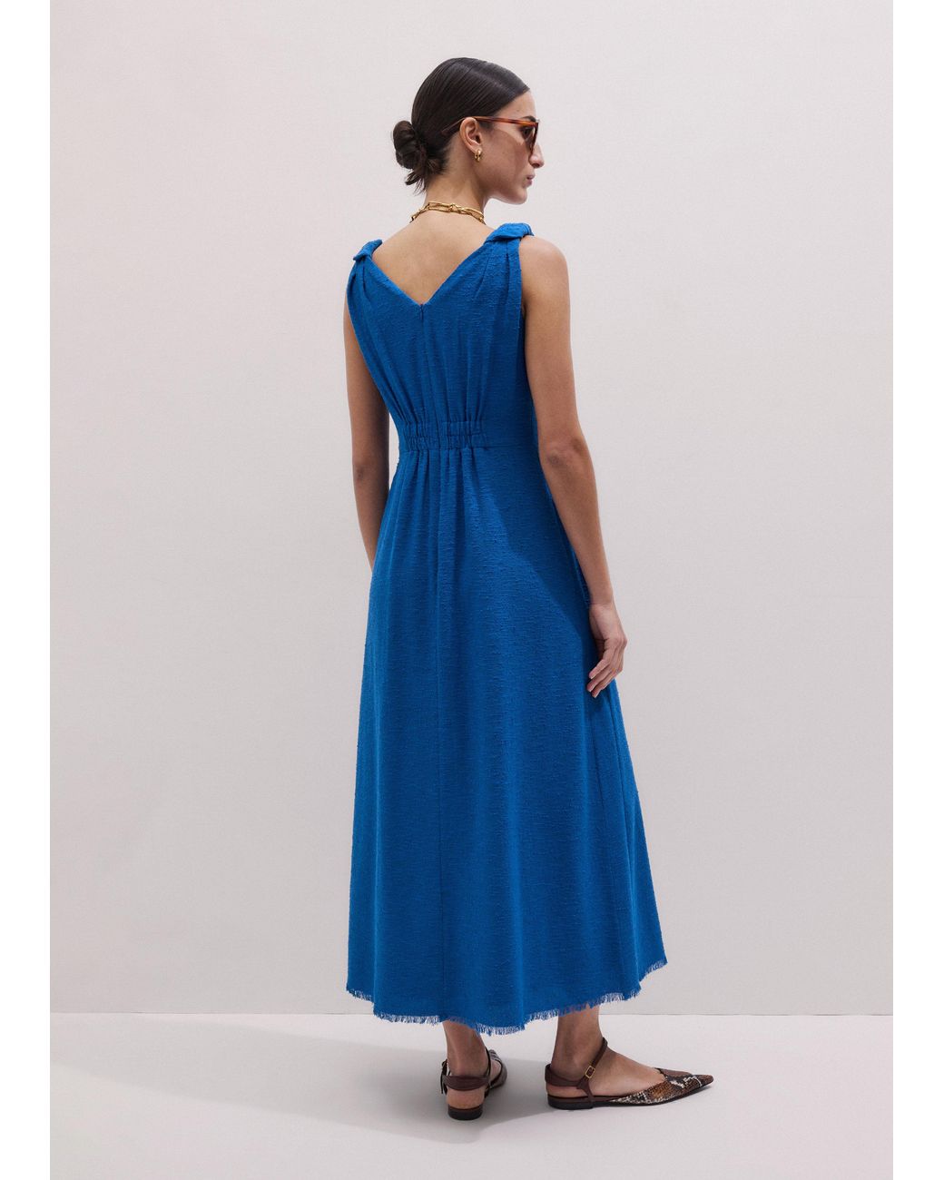 ME+EM Blue Twisted Strap Fit And Flare Maxi Dress