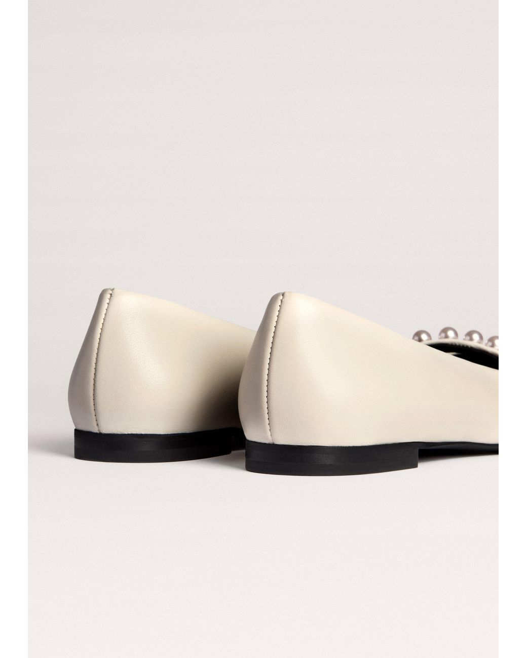 ME+EM Black Faux Pearl Square Toe Ballerina Flat