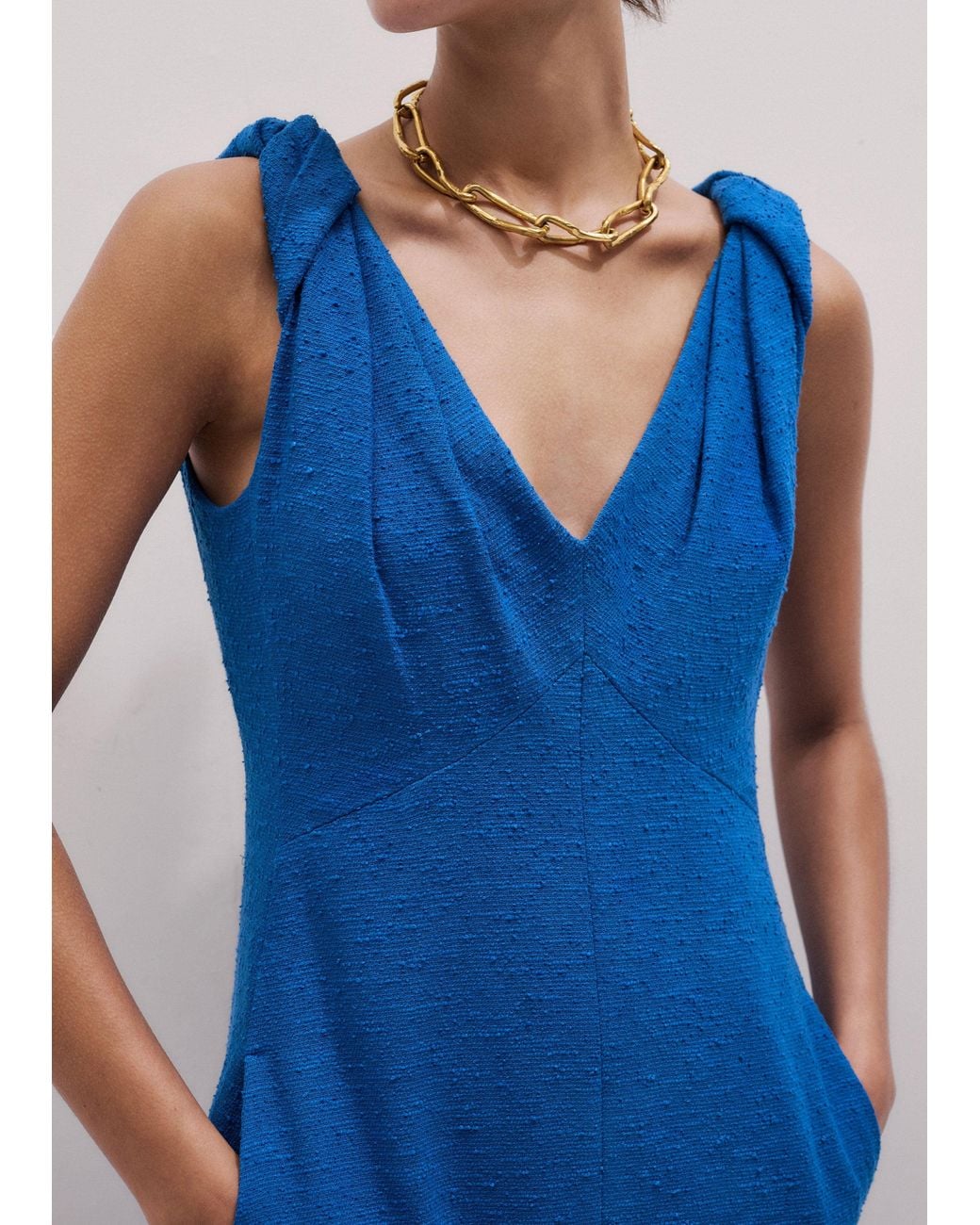 ME+EM Blue Twisted Strap Fit And Flare Maxi Dress