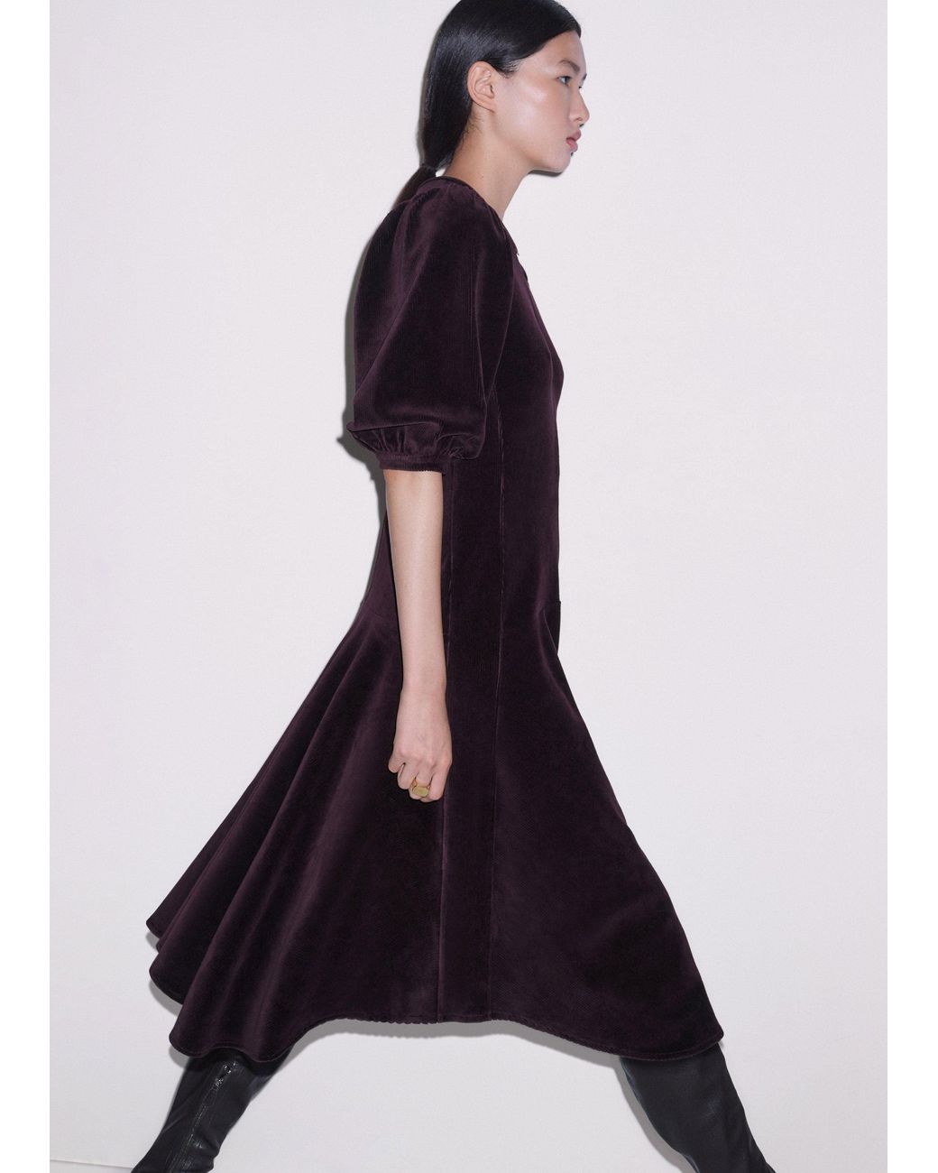 ME+EM Blue Cord Velour Handkerchief Hem Midi Dress