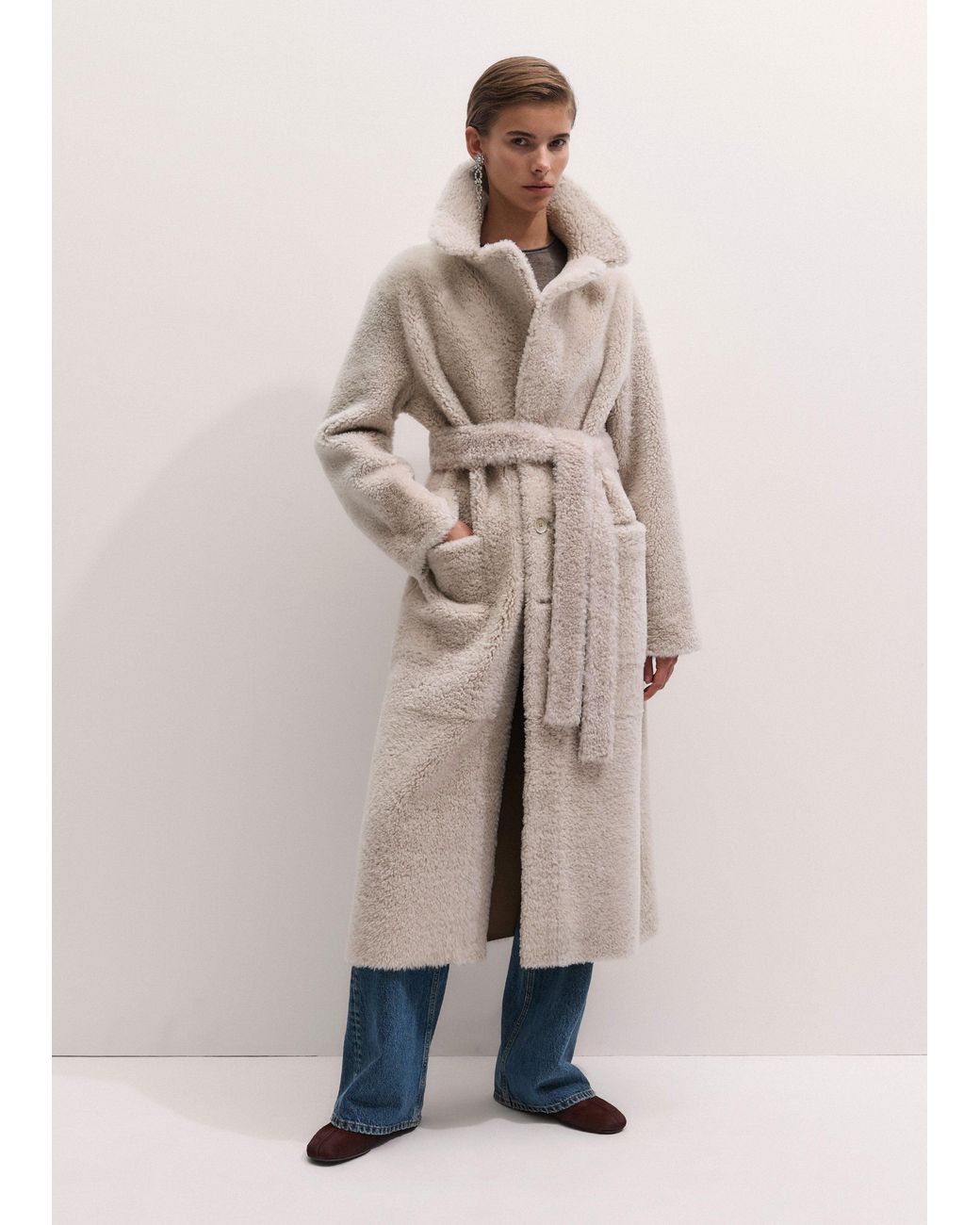 ME+EM Natural Reversible Shearling Coat + Belt