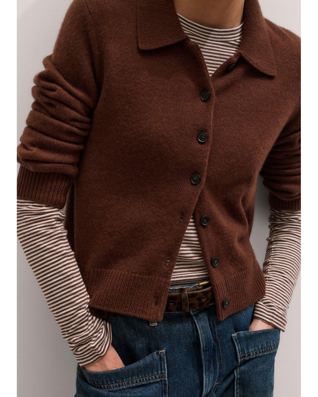 ME+EM Multicolor Micro Stripe Long Sleeve Top Soft-Pecan