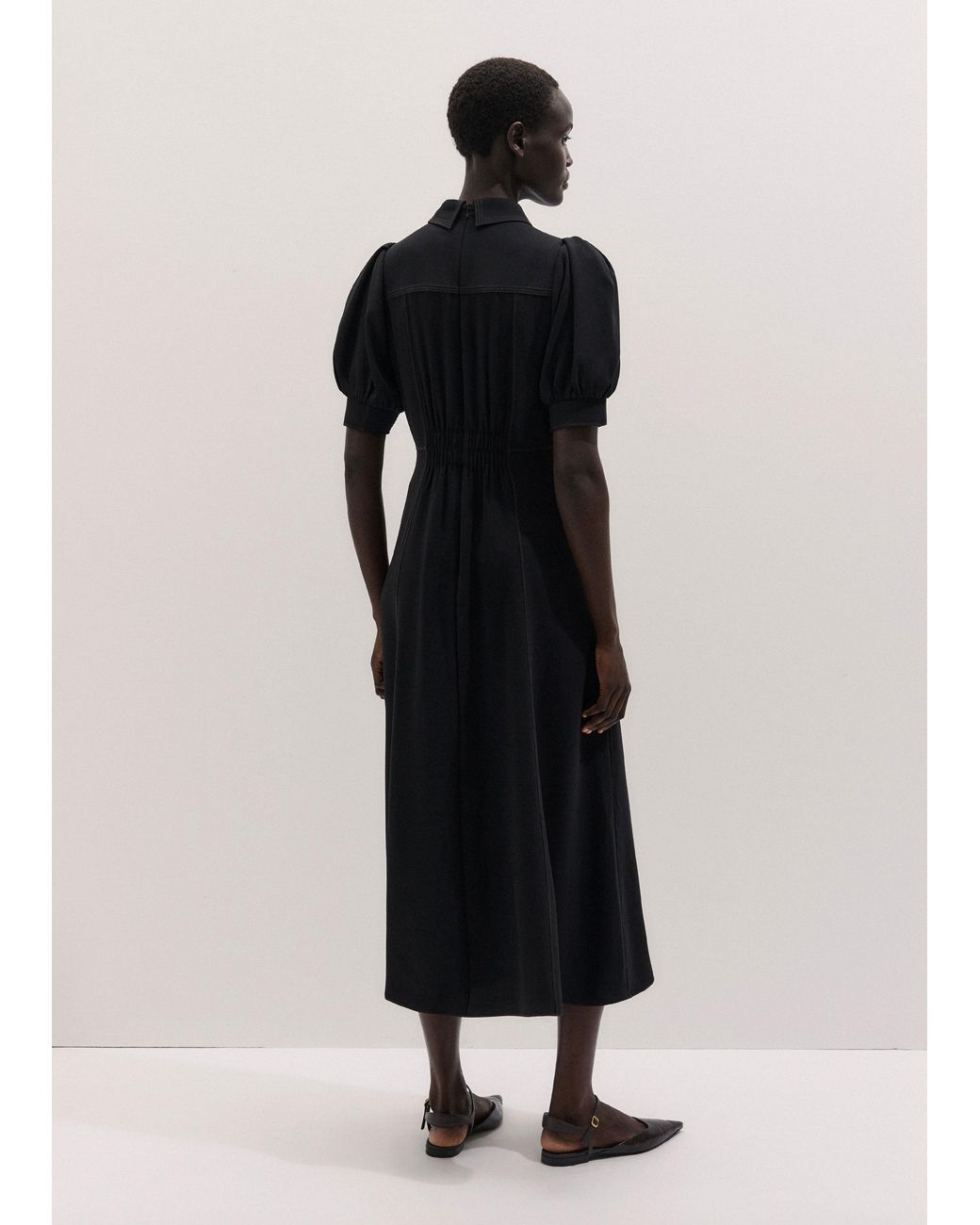 ME+EM Black Contrast Stitch Fit And Flare Midi Shirt Dress