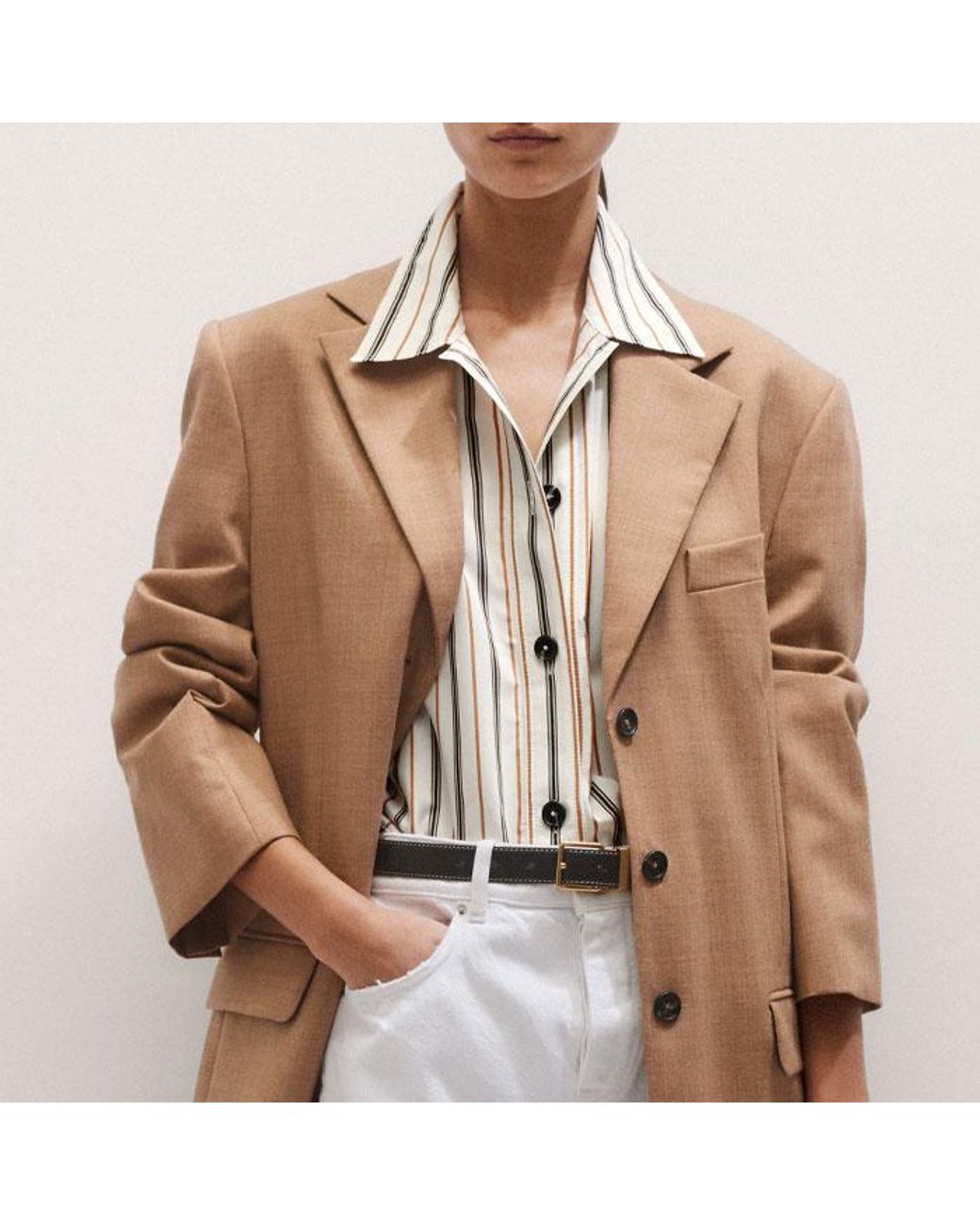 ME+EM Multicolor Fluid Crop Overshirt/Tobacco