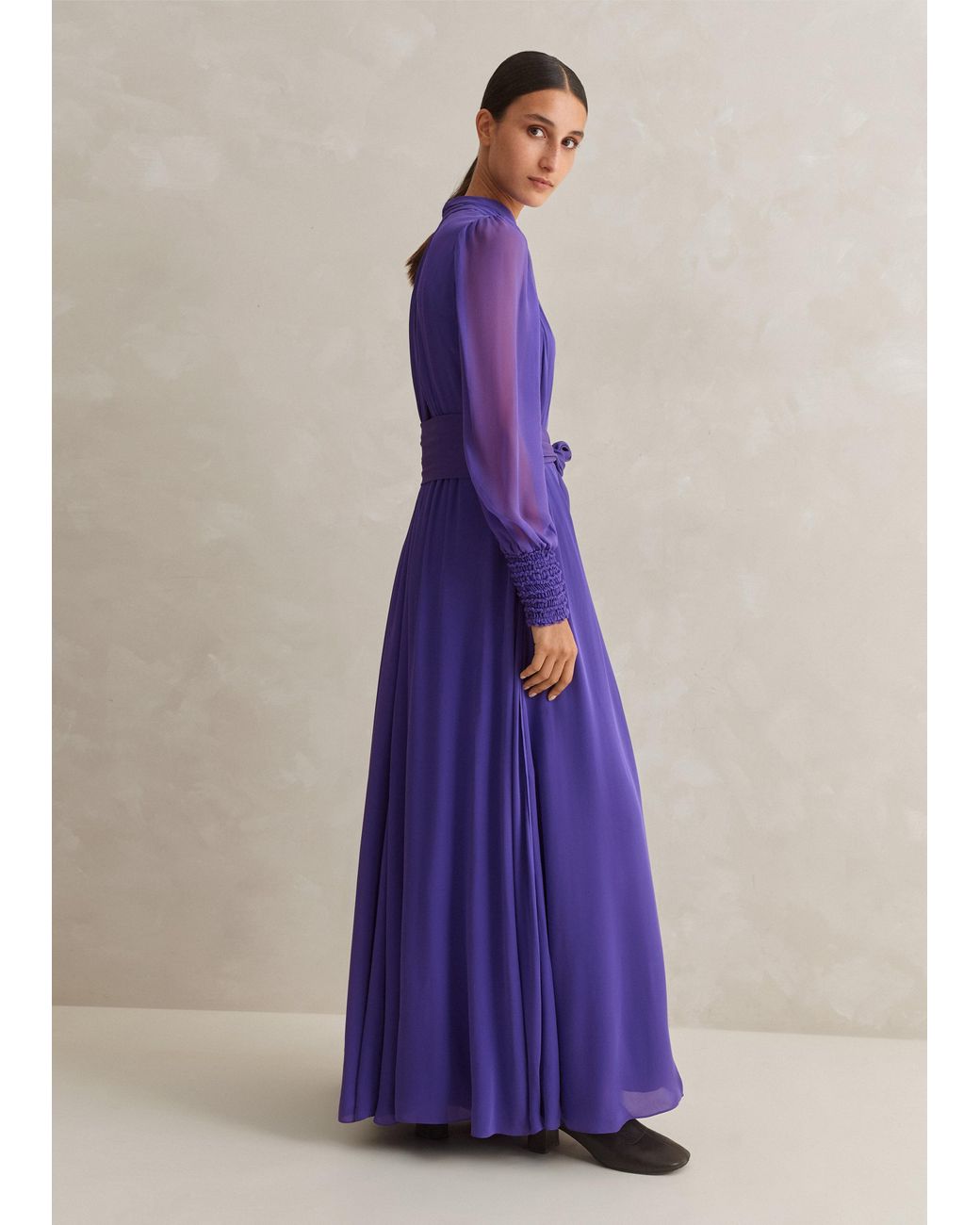 ME+EM Silk Full-length Dress With Corsage + Belt in Purple