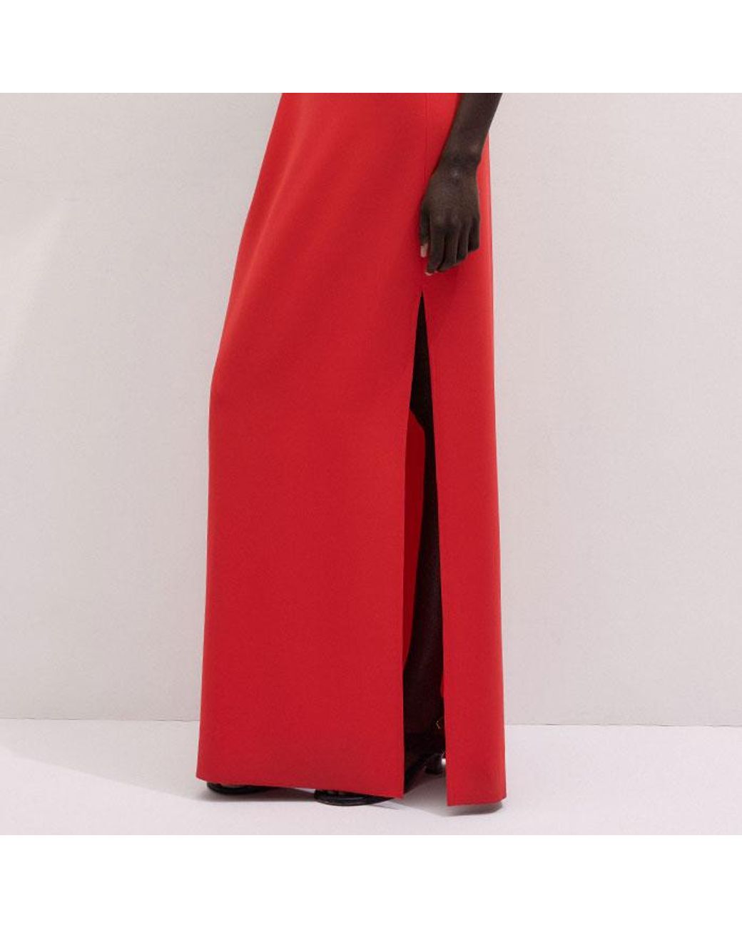 ME+EM Red Draped Neckline Straight Full Length Dress