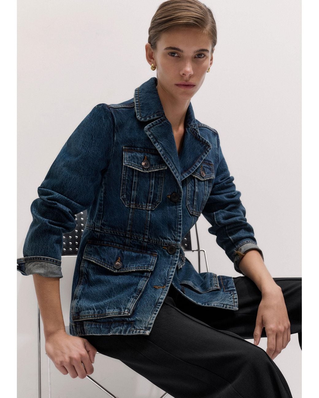 ME+EM Blue Slim Fit Utility Jacket Authentic Dark Wash