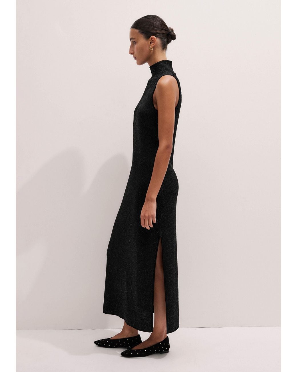 ME+EM Black Sequin Knit Column Maxi Dress