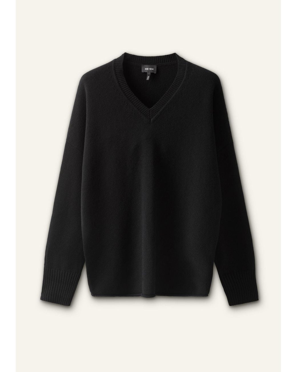 ME+EM Black Wool Cashmere V Neck Relaxed Jumper