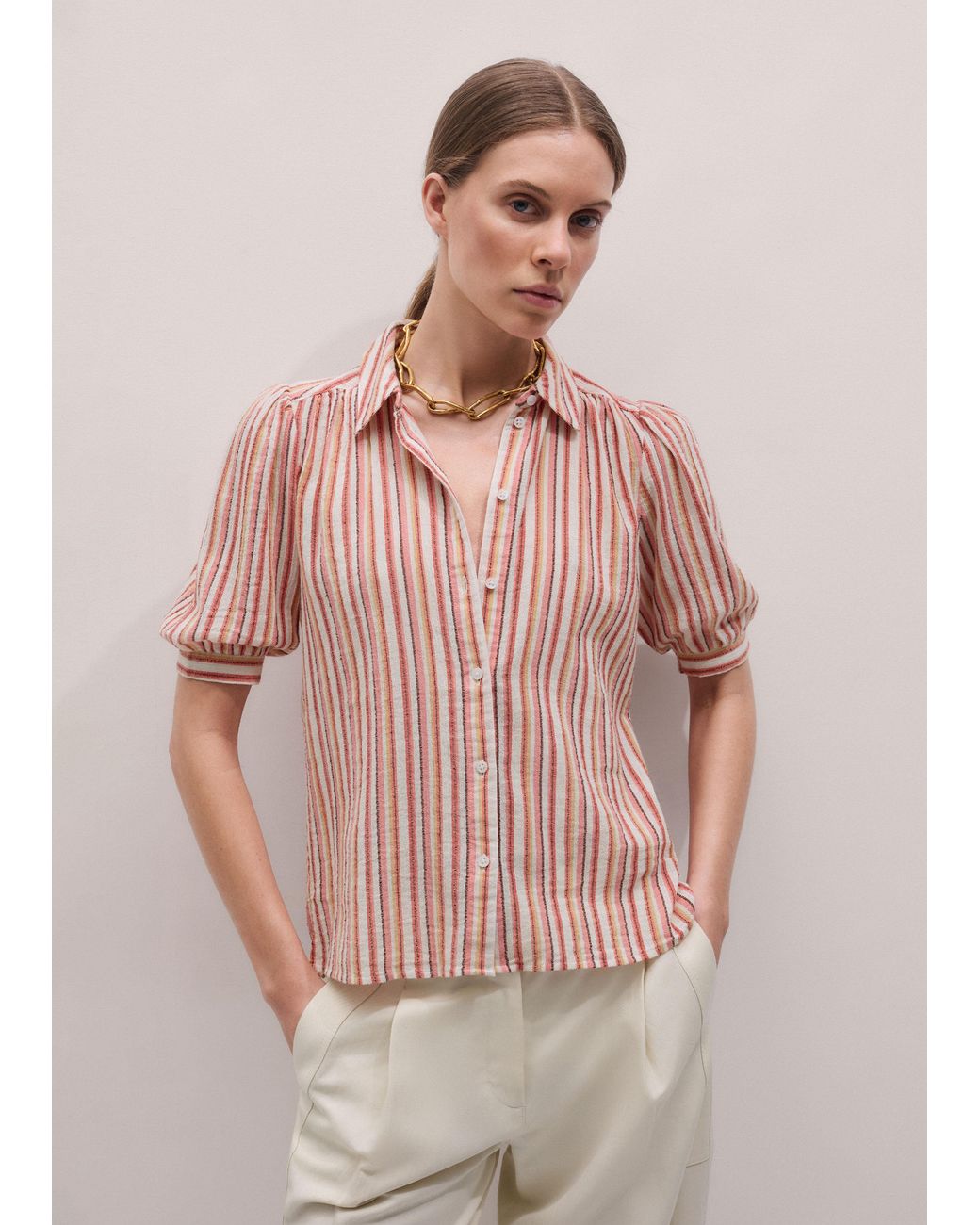 ME+EM Pink Cotton Stripe Summer Blouse-Multi