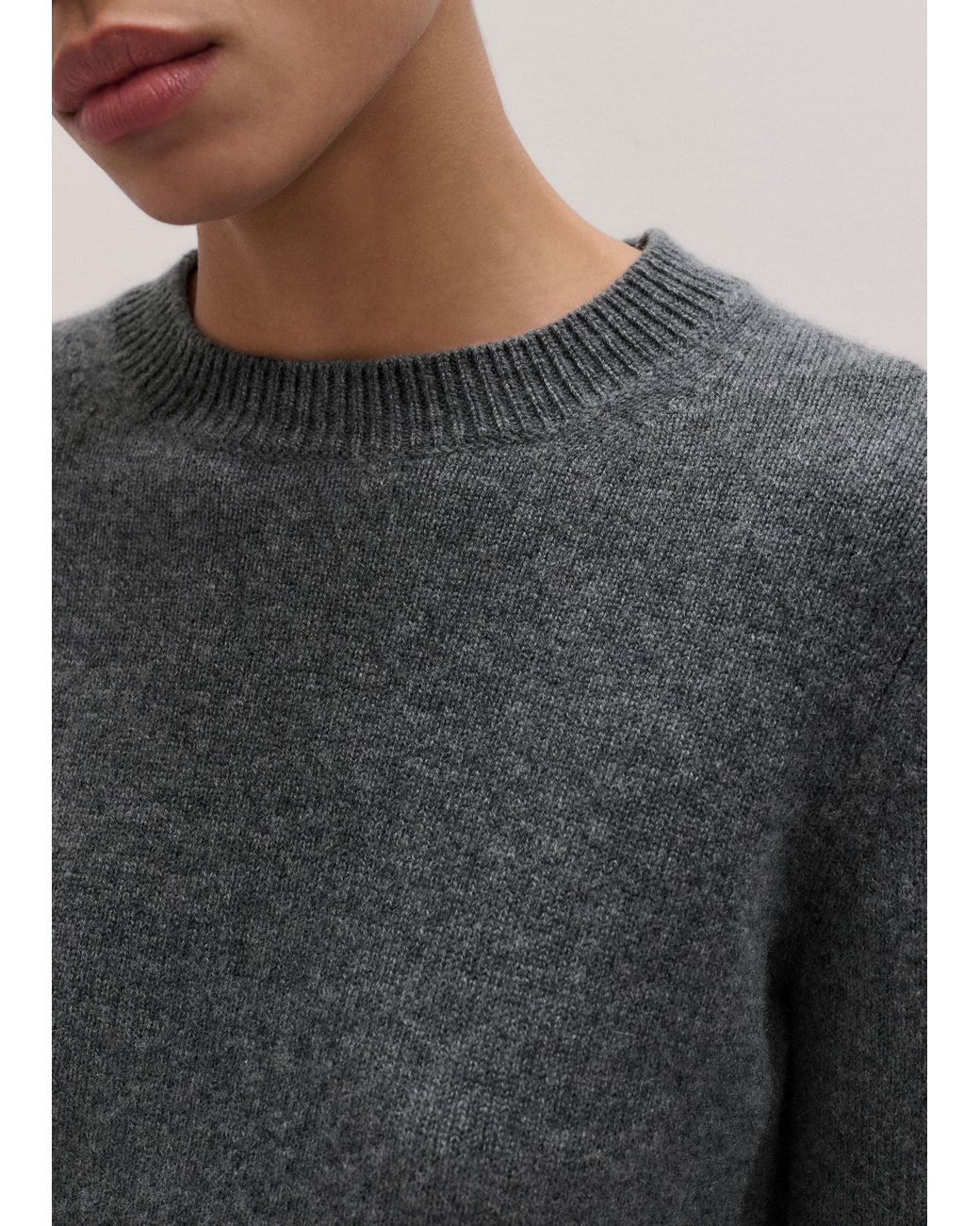 ME+EM Blue Cashmere Crew Neck Crop Jumper Mid Melange