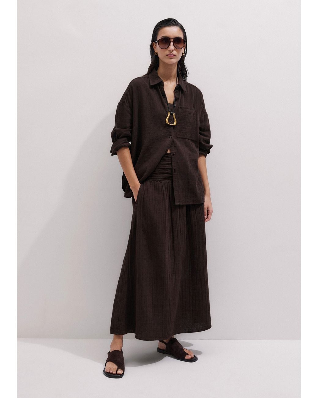 ME+EM Black Cheesecloth Maxi Skirt
