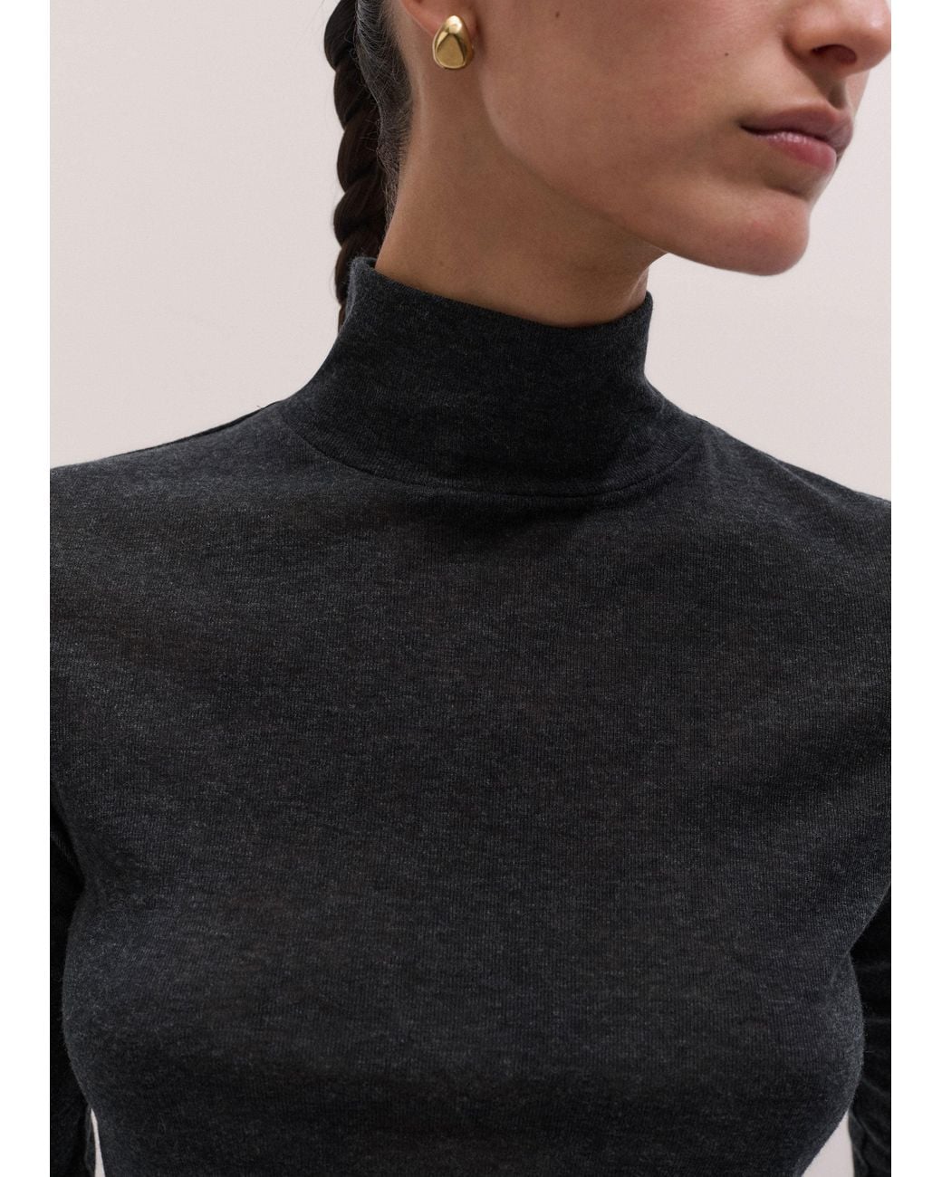 ME+EM Black Slim High Neck Layering Top Charcoal Melange