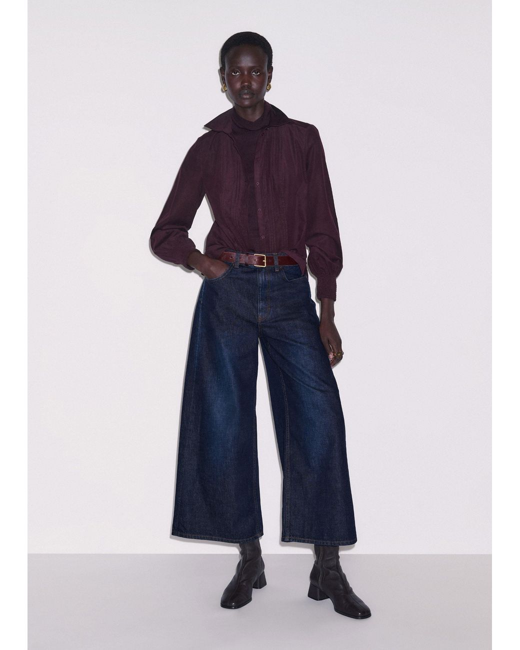 ME+EM Blue Micro Cord Slim Fitting Blouse
