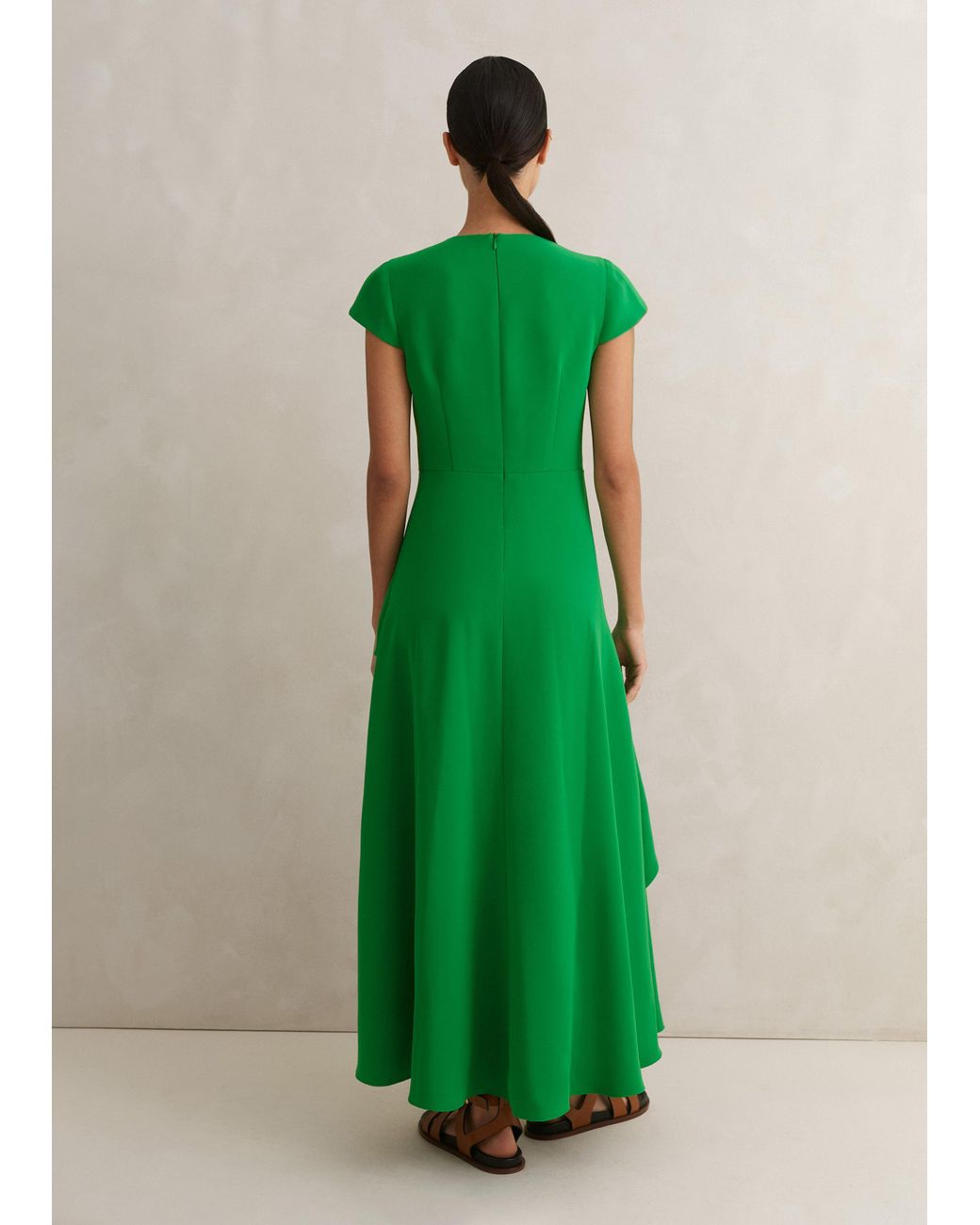 slim fit dress slacks Green Crepe One Shoulder Mermaid Midi Dress with Flower main image 1