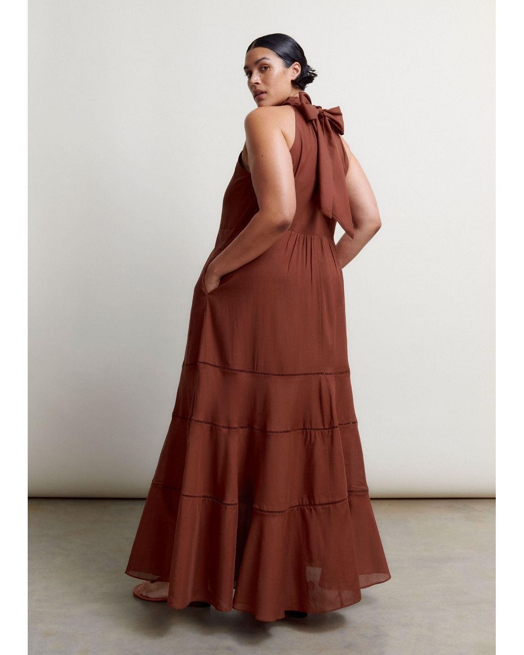 ME+EM Cotton Voile Halterneck Full-Length Dress in Brown | Lyst
