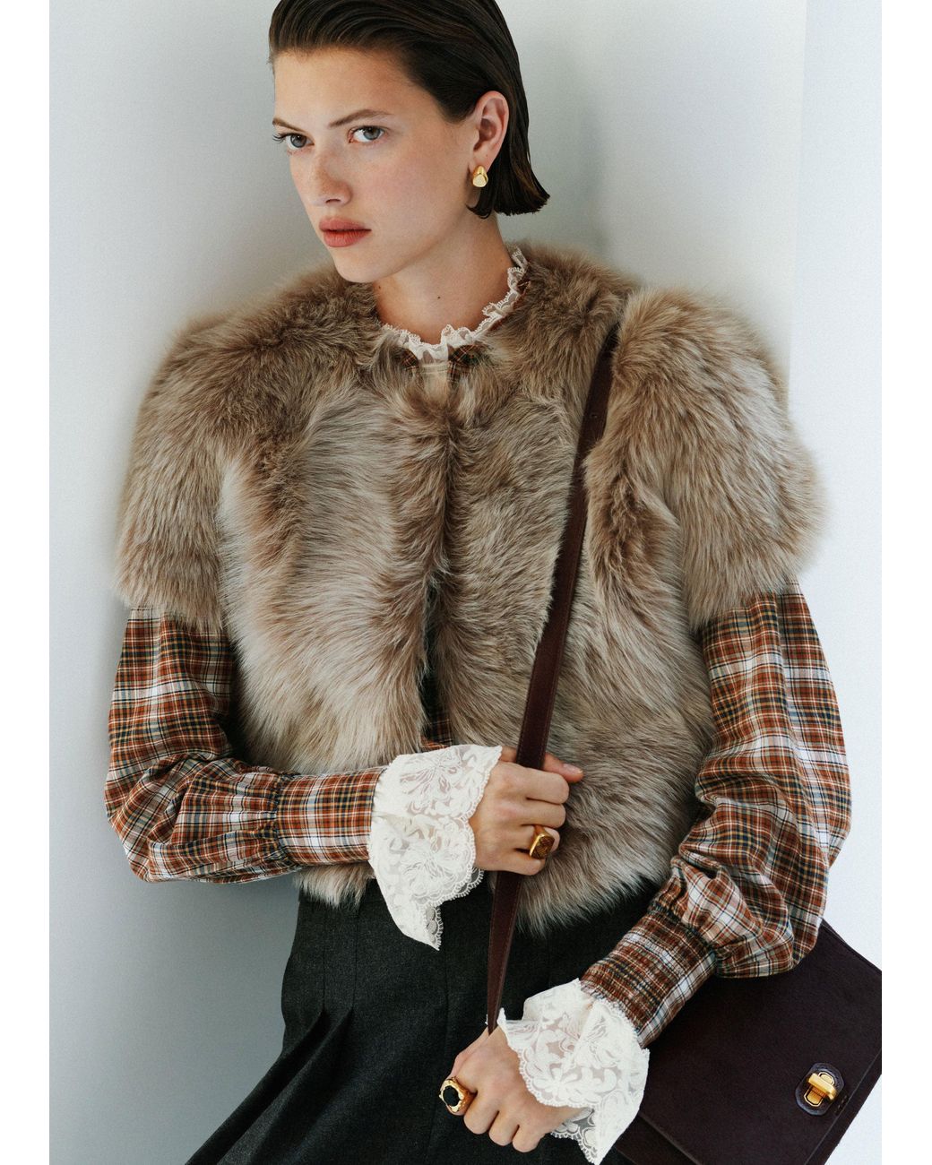 ME+EM Brown Crop Shearling Jacket