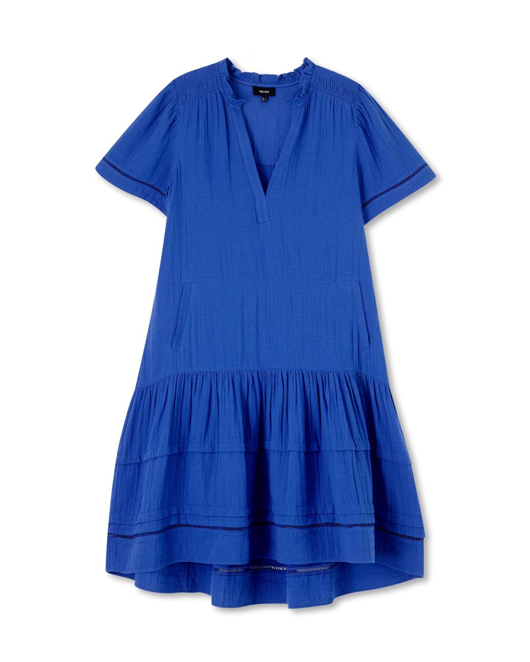 cheesecloth pleat detail swing dress ME+EM Cheesecloth Trim Detail Short Swing Dress in White