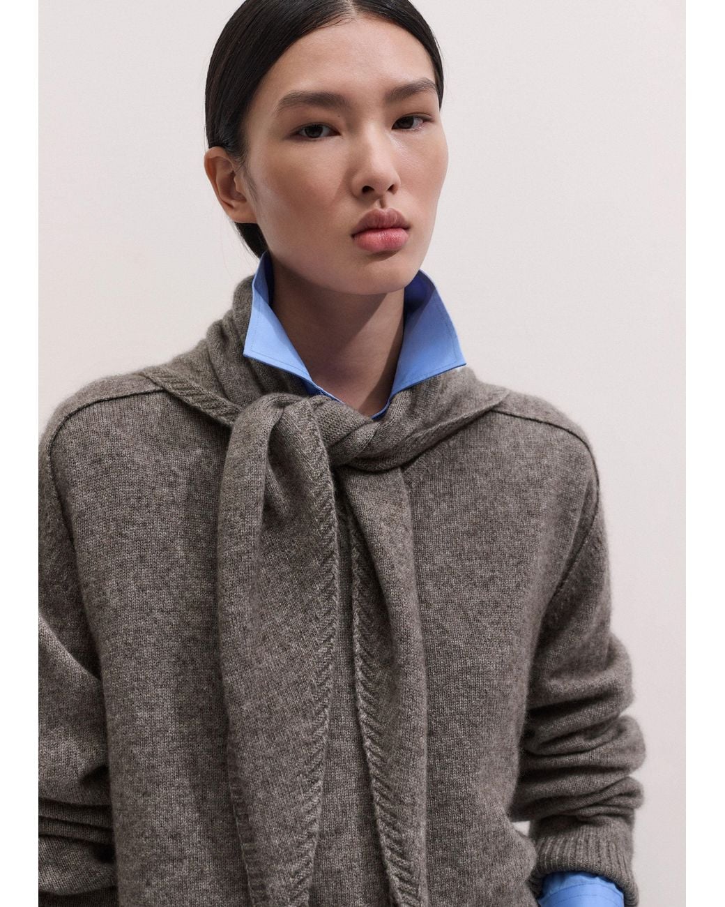 ME+EM Gray Wool Yak Blend Small Triangle Scarf Heather Melange