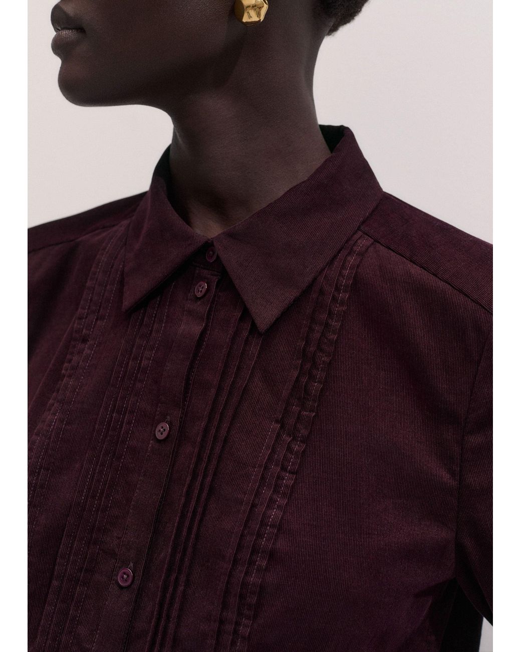 ME+EM Blue Micro Cord Slim Fitting Blouse