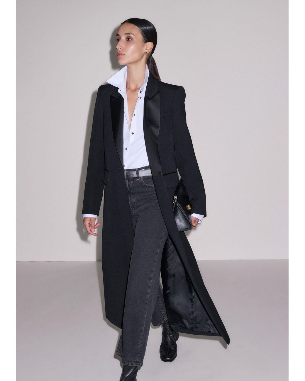 ME+EM Black Sharp Shoulder Tux Coat