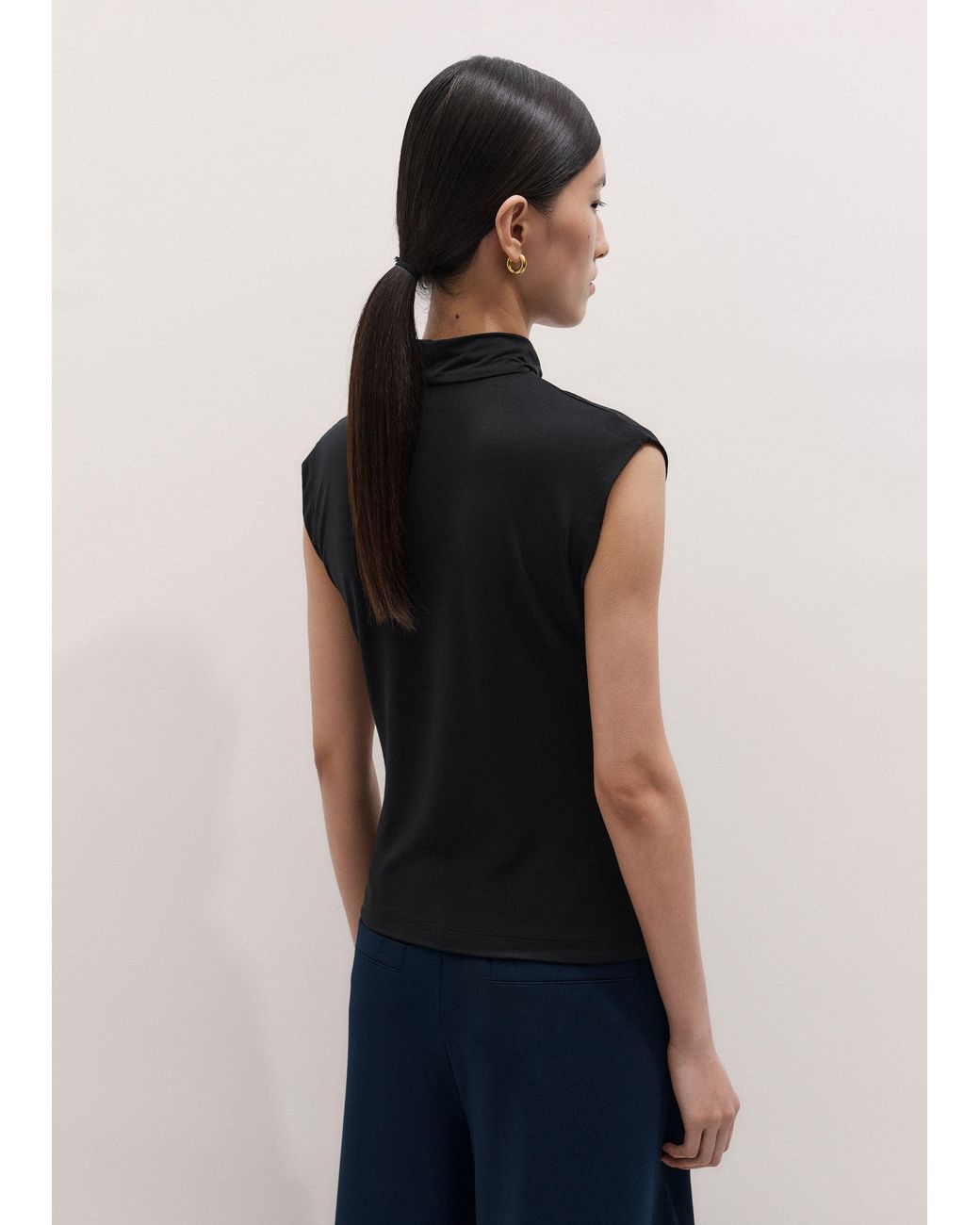 ME+EM Blue Sleeveless Drape Top