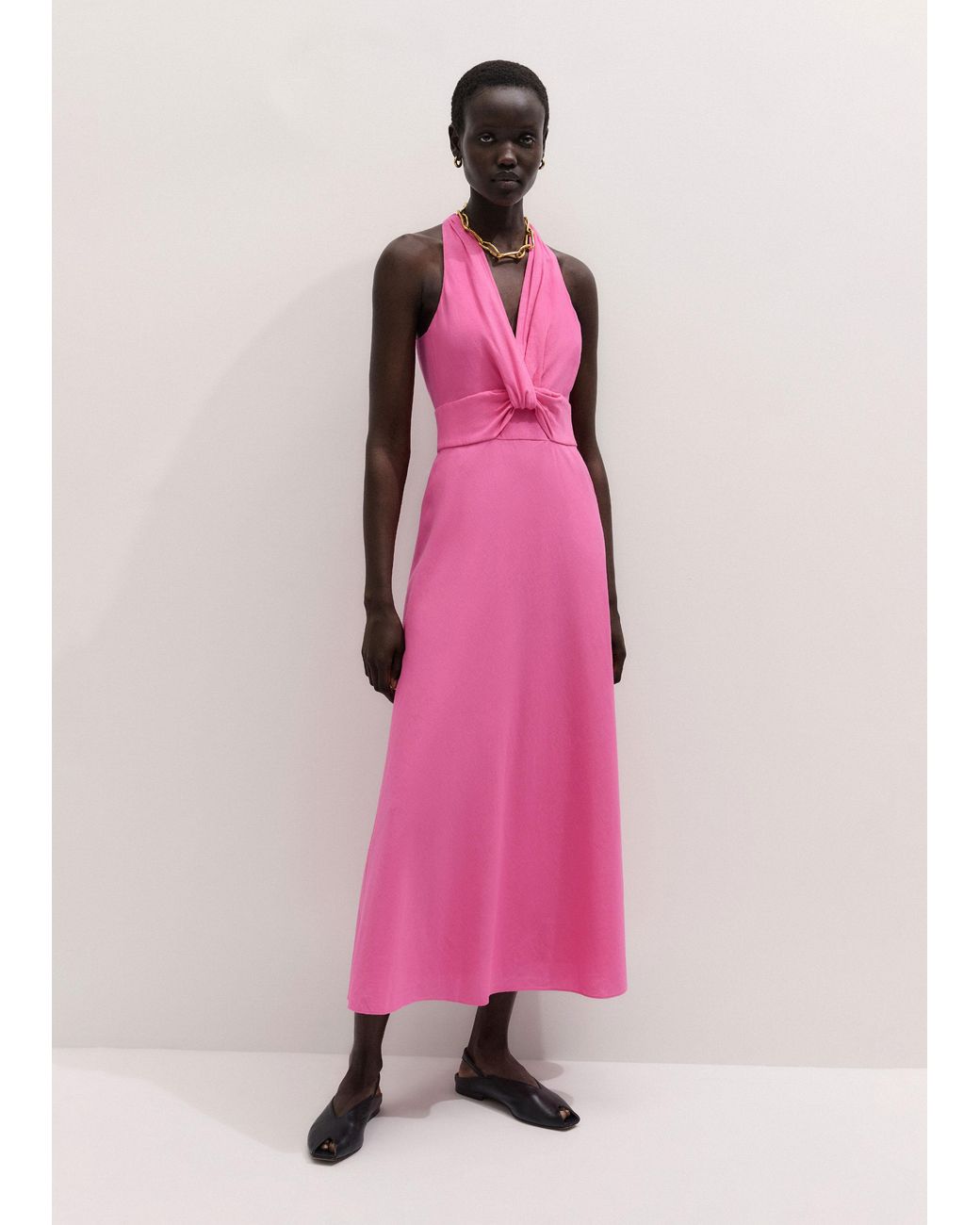 ME+EM Multicolor Crease-Less Linen Twist Front Maxi Dress
