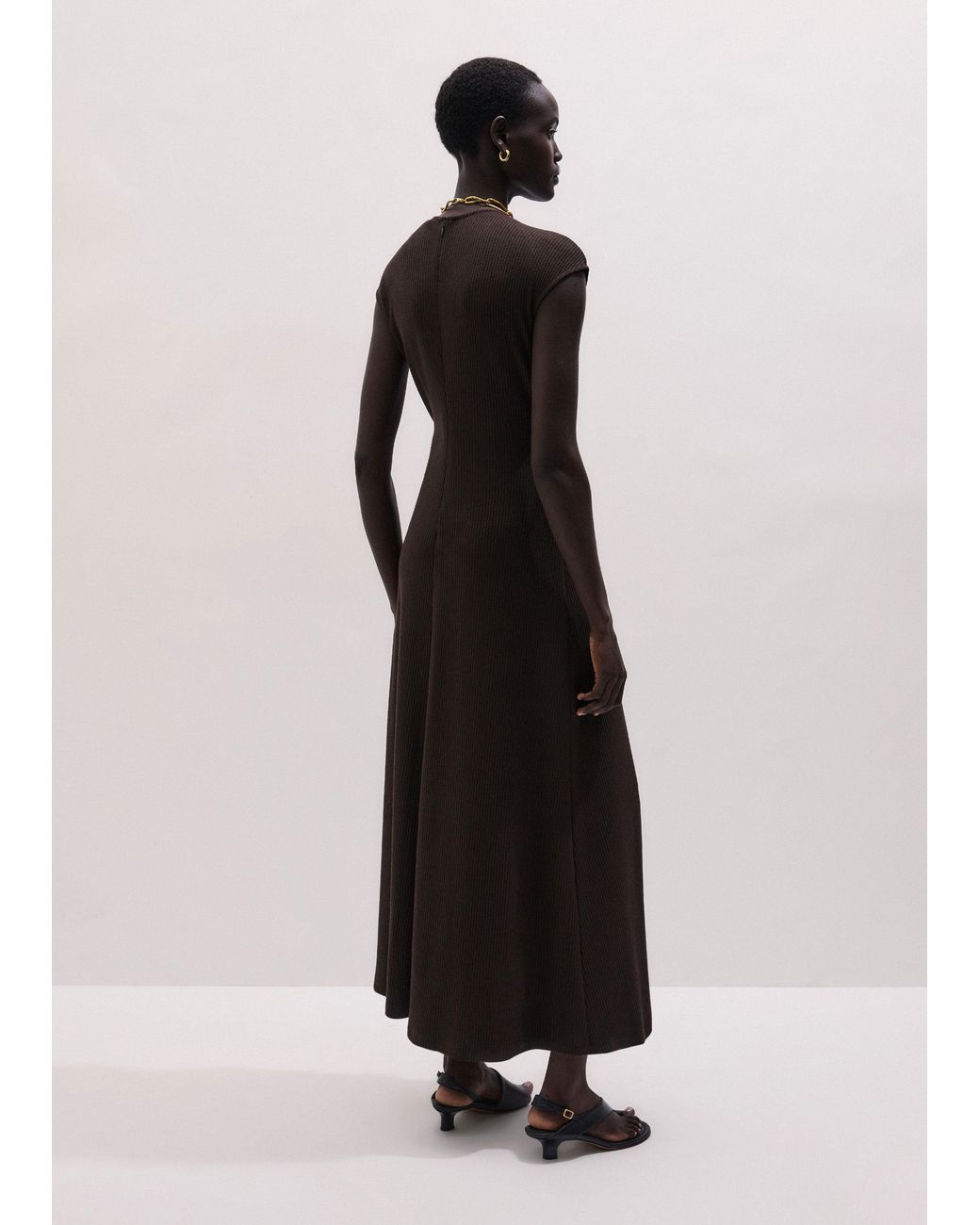ME+EM Black Draped Waist Fit And Flare Maxi Dress