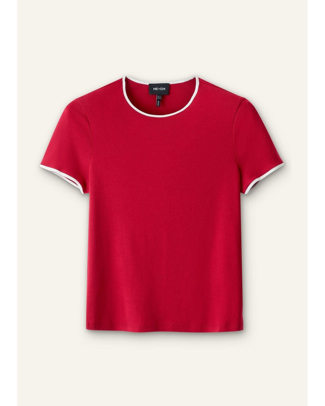 ME+EM Red Slim Ringer Tee Deep Carmine-Light Cream