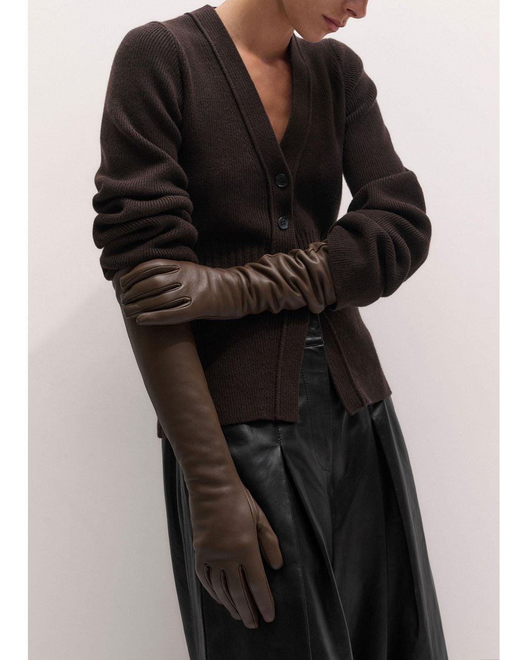 ME+EM Brown Long Leather Glove