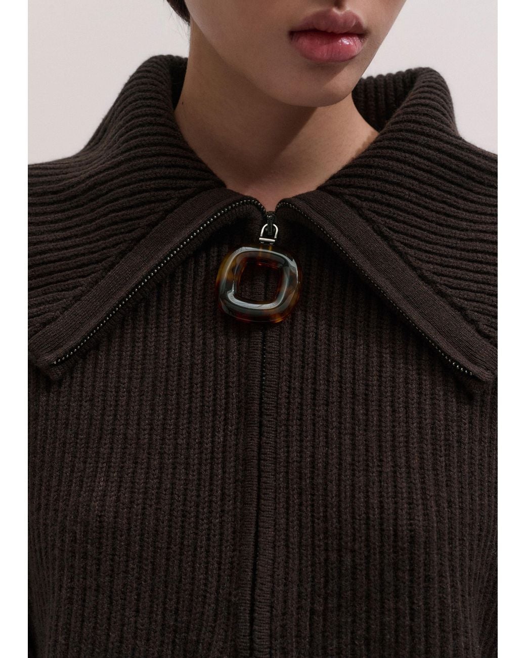 ME+EM Black Sculptural Zip Sweater