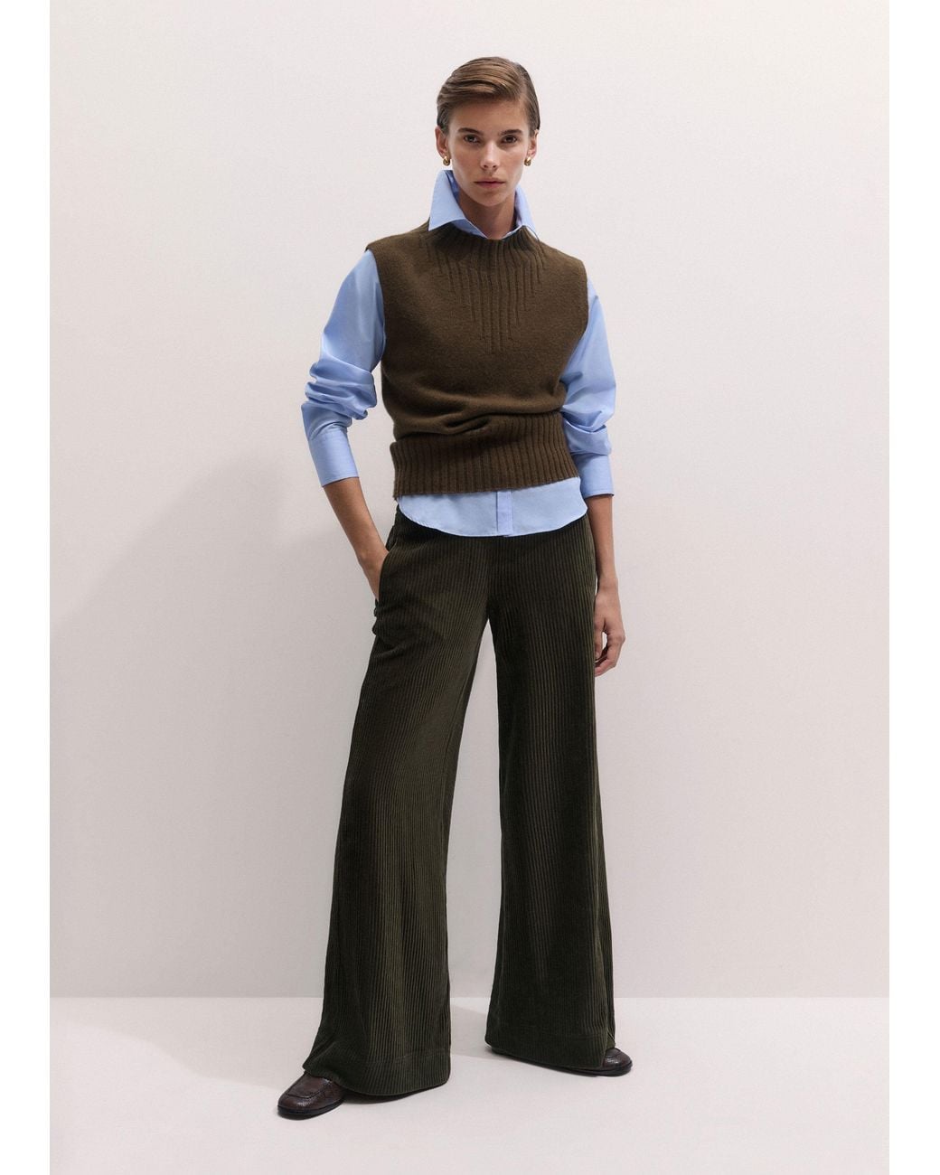 ME+EM White Jumbo Cord Velour Palazzo Pant