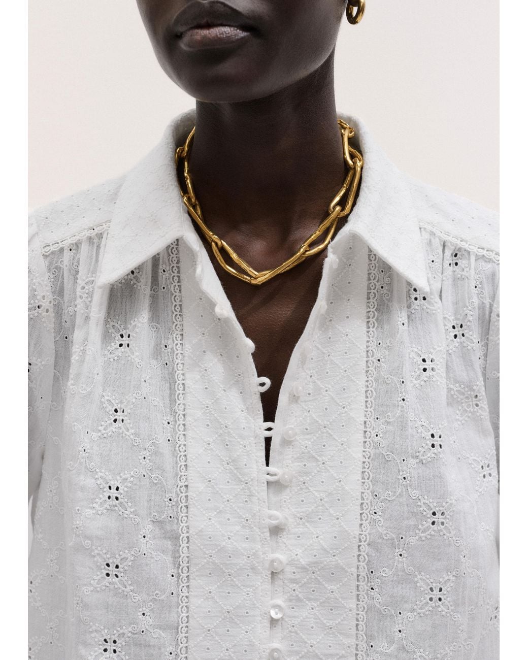 ME+EM White Embroidery Cotton Gauze Cropped Blouse