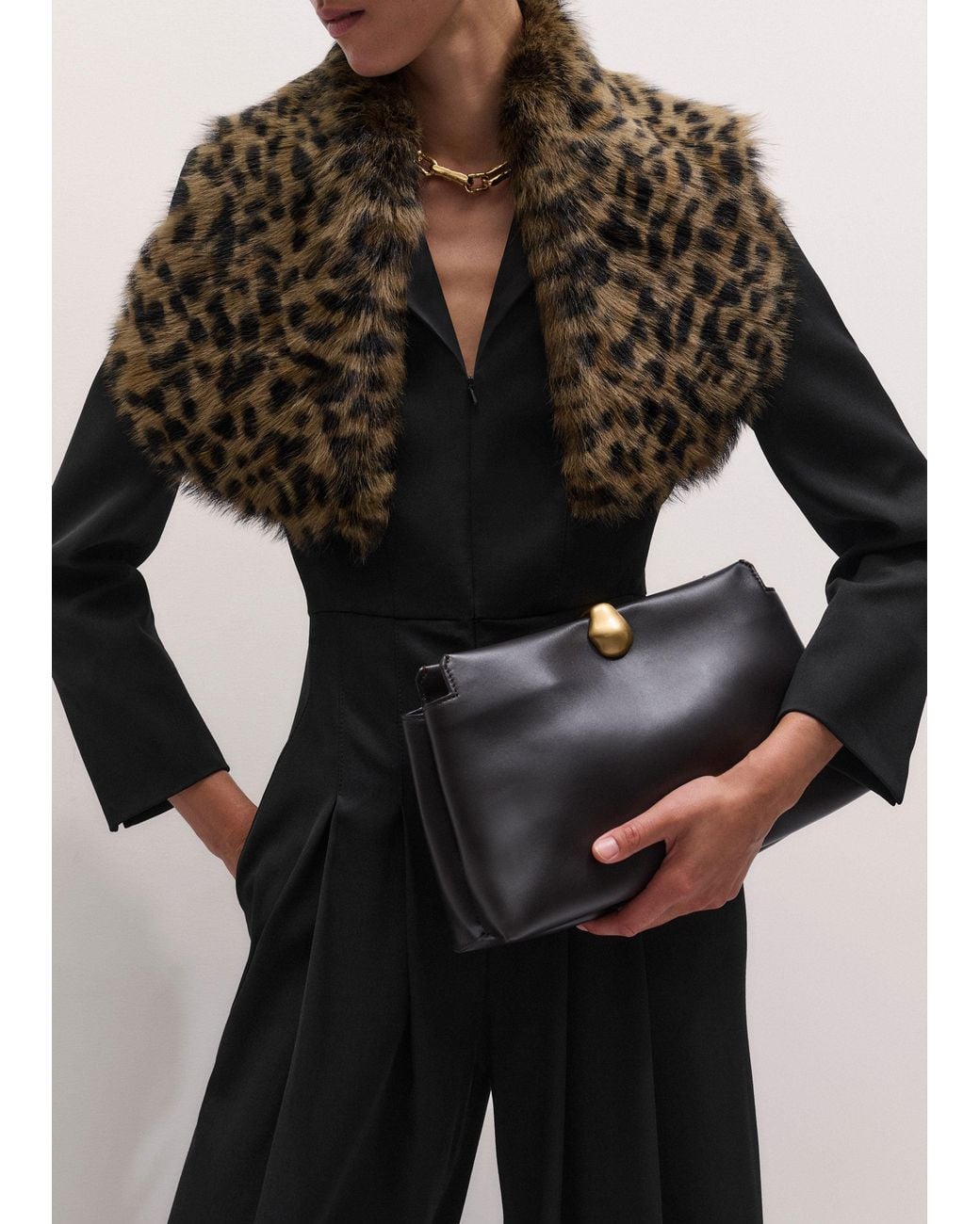ME+EM Black Double Pouch Soft Clutch