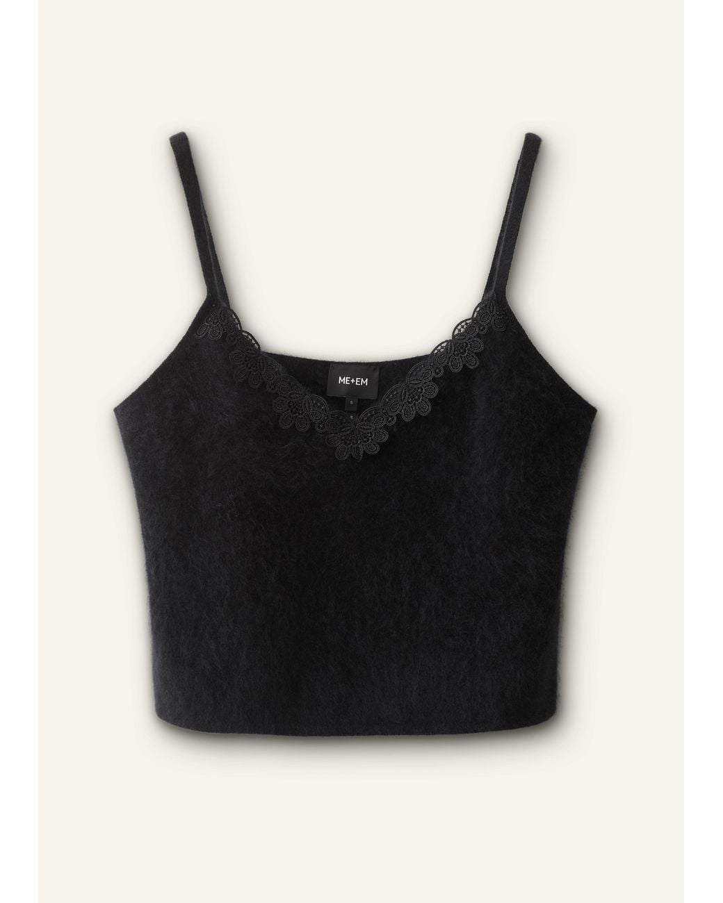 ME+EM Black Brushed Cashmere Lace Trim Slim Knit Vest